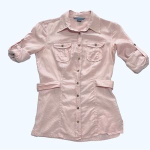 Armani Exchange Baby Pink Semi Sheer Button Down Shirt Blouse Size XS